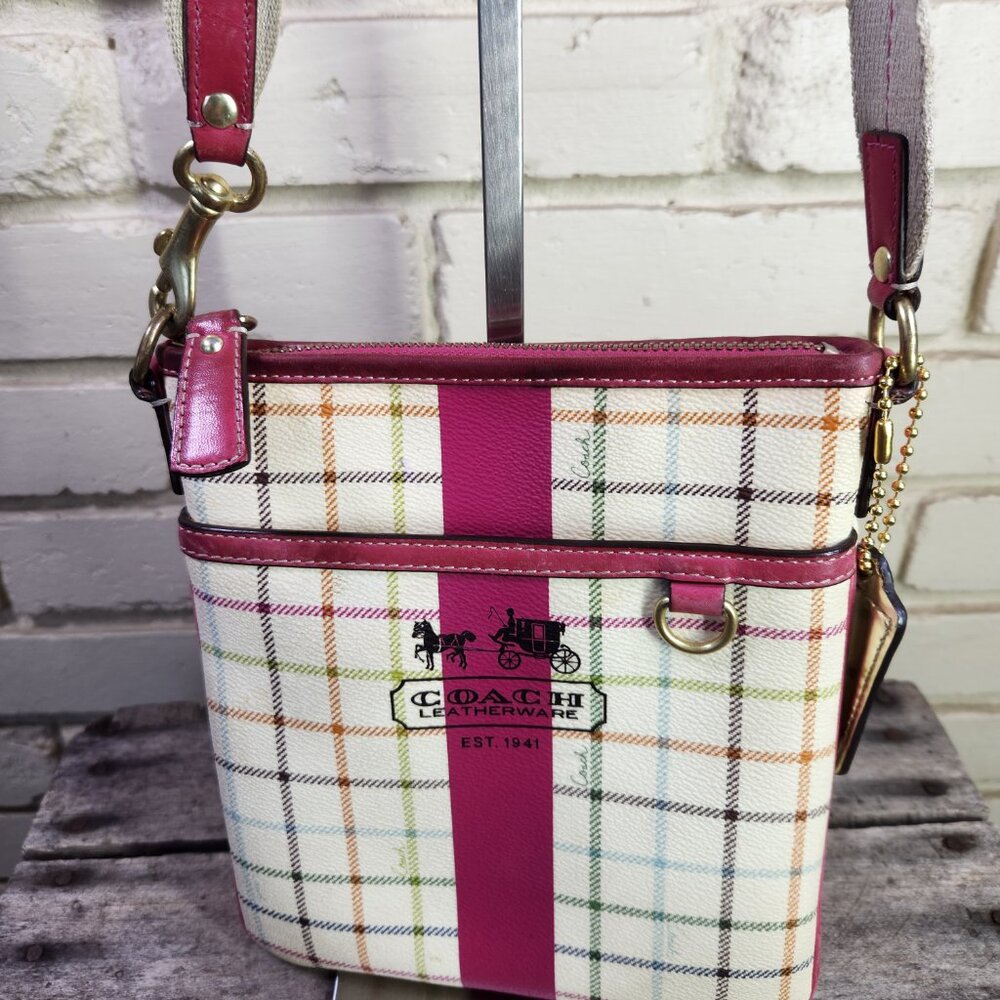 Euc Coach Multi-Color Heritage Tattersall Crossbody Bag Purse